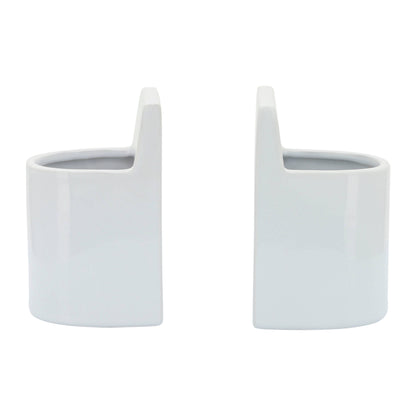 White 6 in. Ceramic Novelty Solid Pouch Bookends (Set of 2) - Decor Addict, LLC