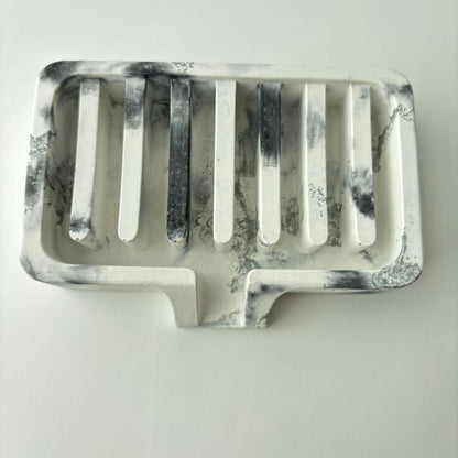 Soap Holder | Concrete Soap Dish: White Black & Silver Marble - Decor Addict, LLC