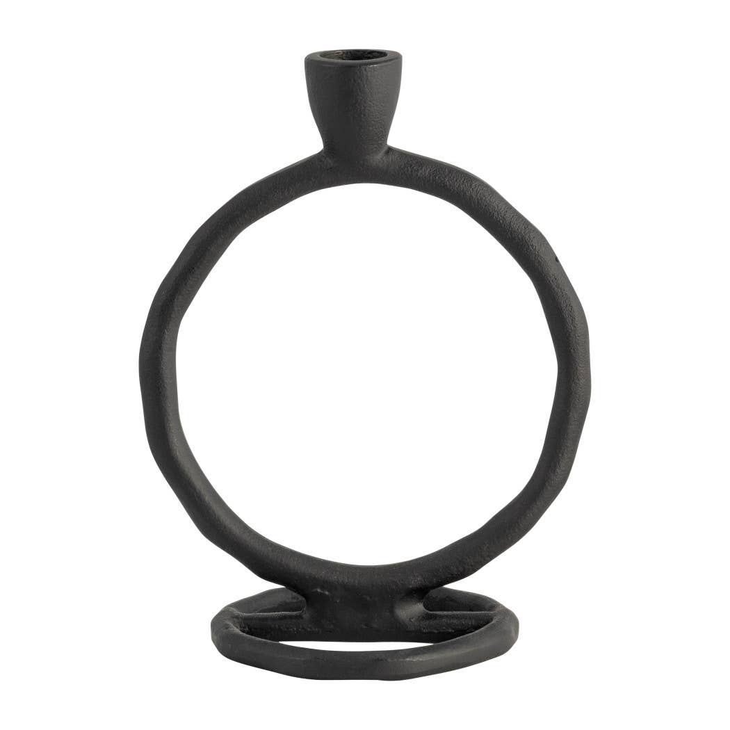 Metal Round Ring Taper Candle Holder - Black, 8 in. - Decor Addict, LLC