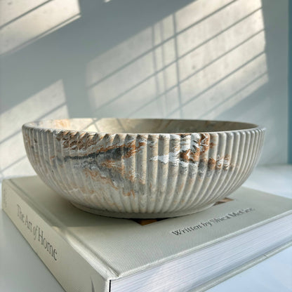 Temis- Fluted Bowl: Tan Fusion Marble - Decor Addict, LLC
