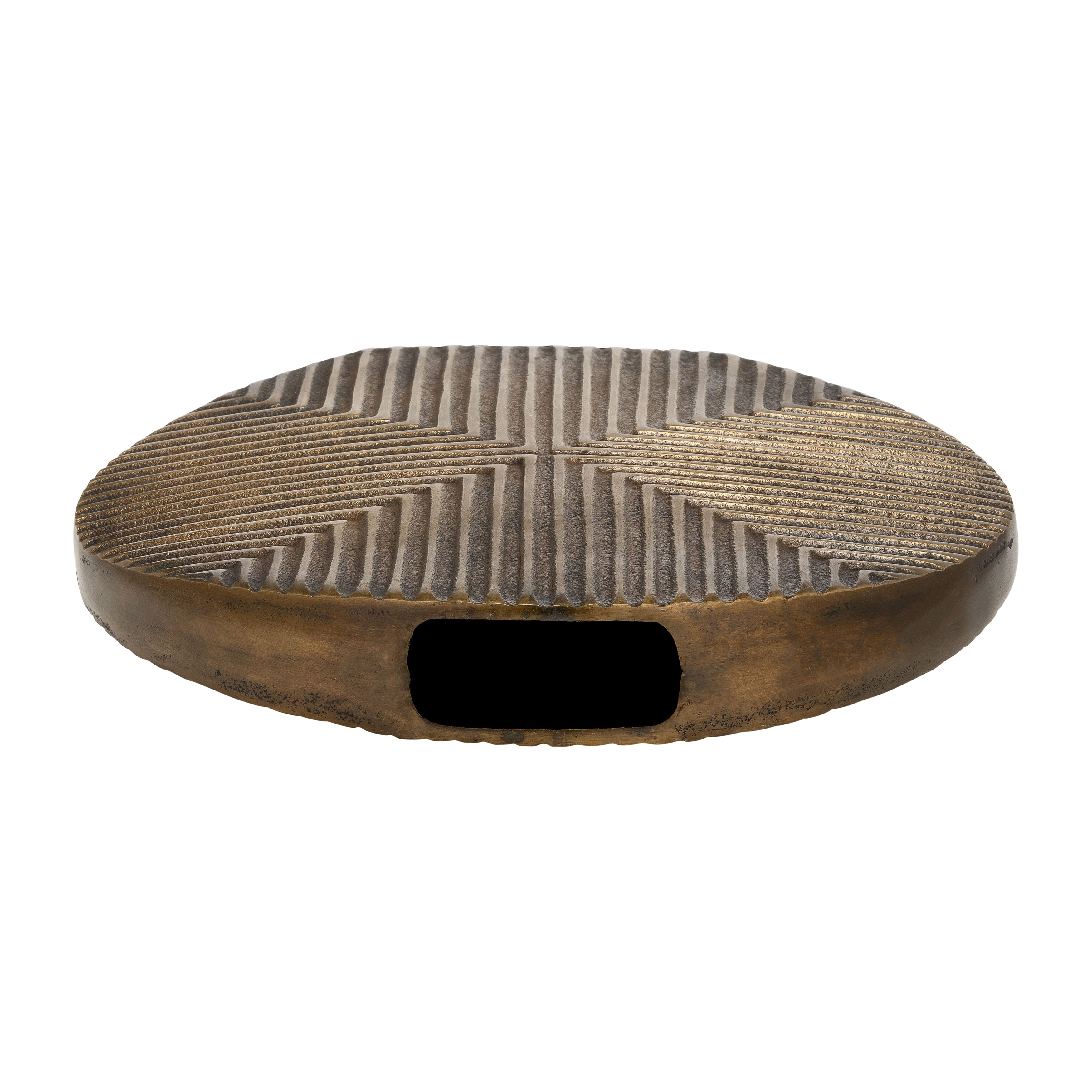 Metal, 13"h Round Ribbed Vase, Brass Antique - Decor Addict, LLC