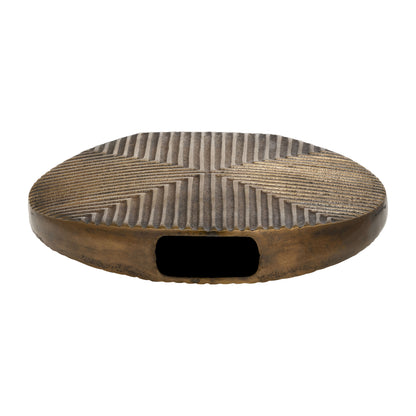 Metal, 13"h Round Ribbed Vase, Brass Antique - Decor Addict, LLC