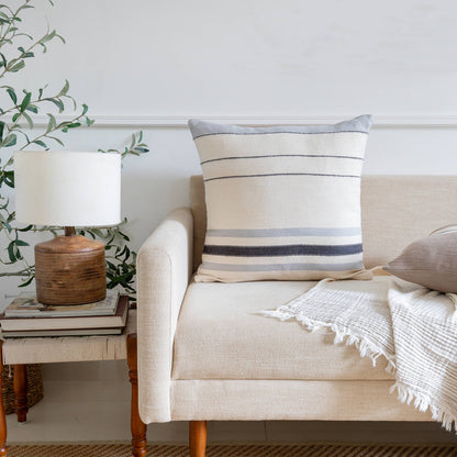 Transitional Hand-Woven Modern Striped Cotton Throw Pillow: Ivory/Brown / Pillow- Poly Filled - Decor Addict, LLC