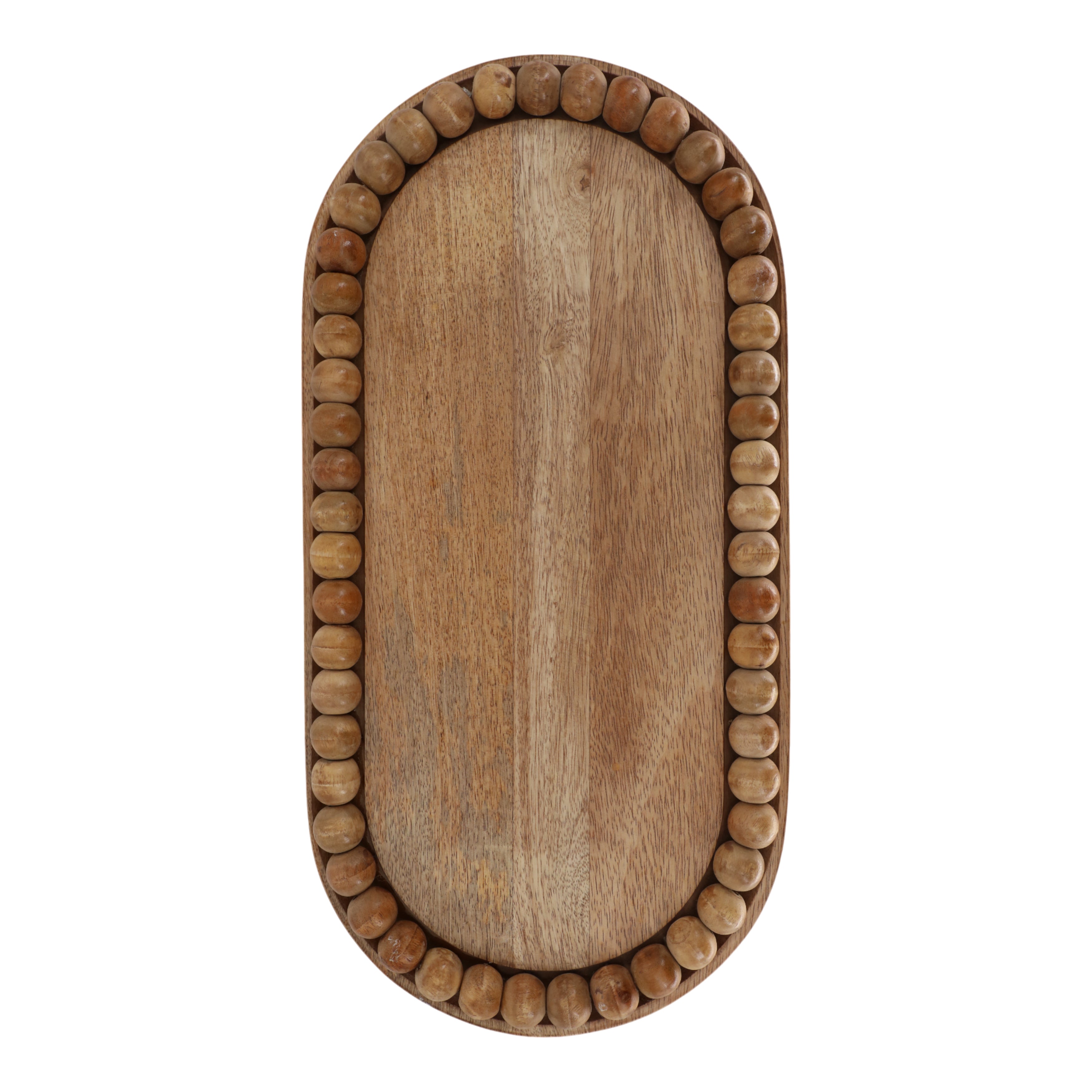 16" Beaded Oval Tray With Ball Feet, Natural - Decor Addict, LLC