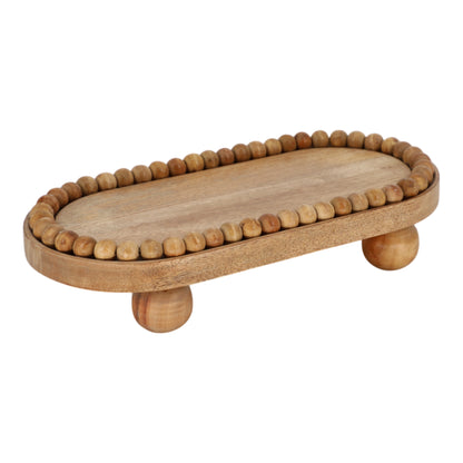 16" Beaded Oval Tray With Ball Feet, Natural - Decor Addict, LLC