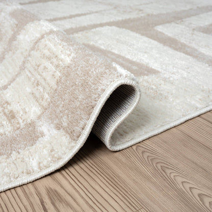 Abani Viva Neutral Cream Beige Block Pattern Area Rug: 6' x 9' - Decor Addict, LLC