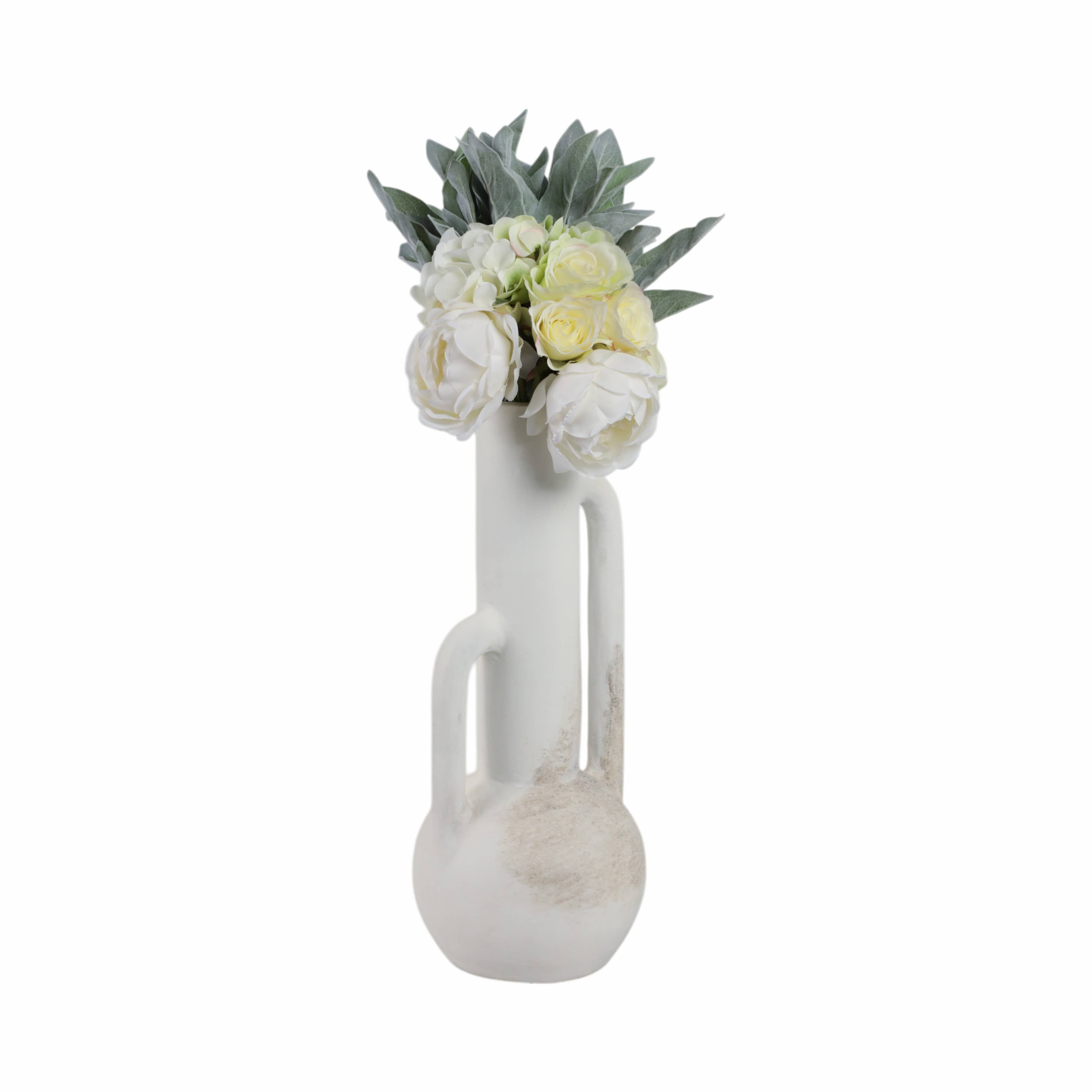 White 19 in. Terracotta Asymmetrical Eared Bottle Vase - Decor Addict, LLC