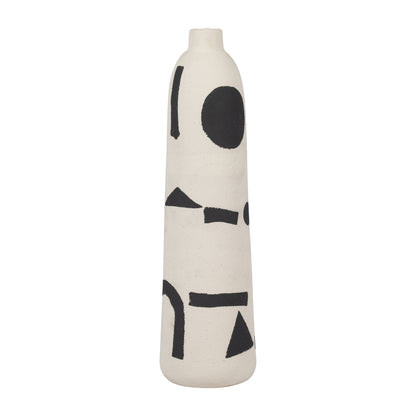 Cer, 15" Funky Vase, Ivory/black - Decor Addict, LLC