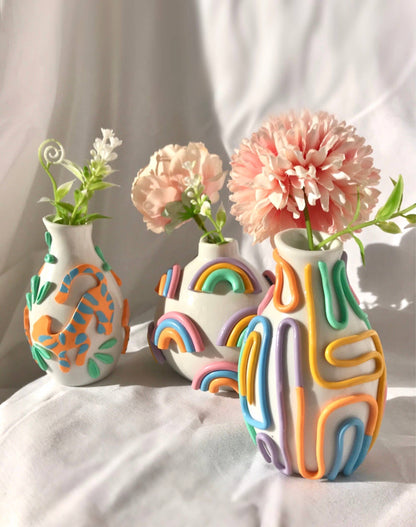 Retro Eclectic Colorful Bud Vase- Boho Mini Vase: Dots - Decor Addict, LLC