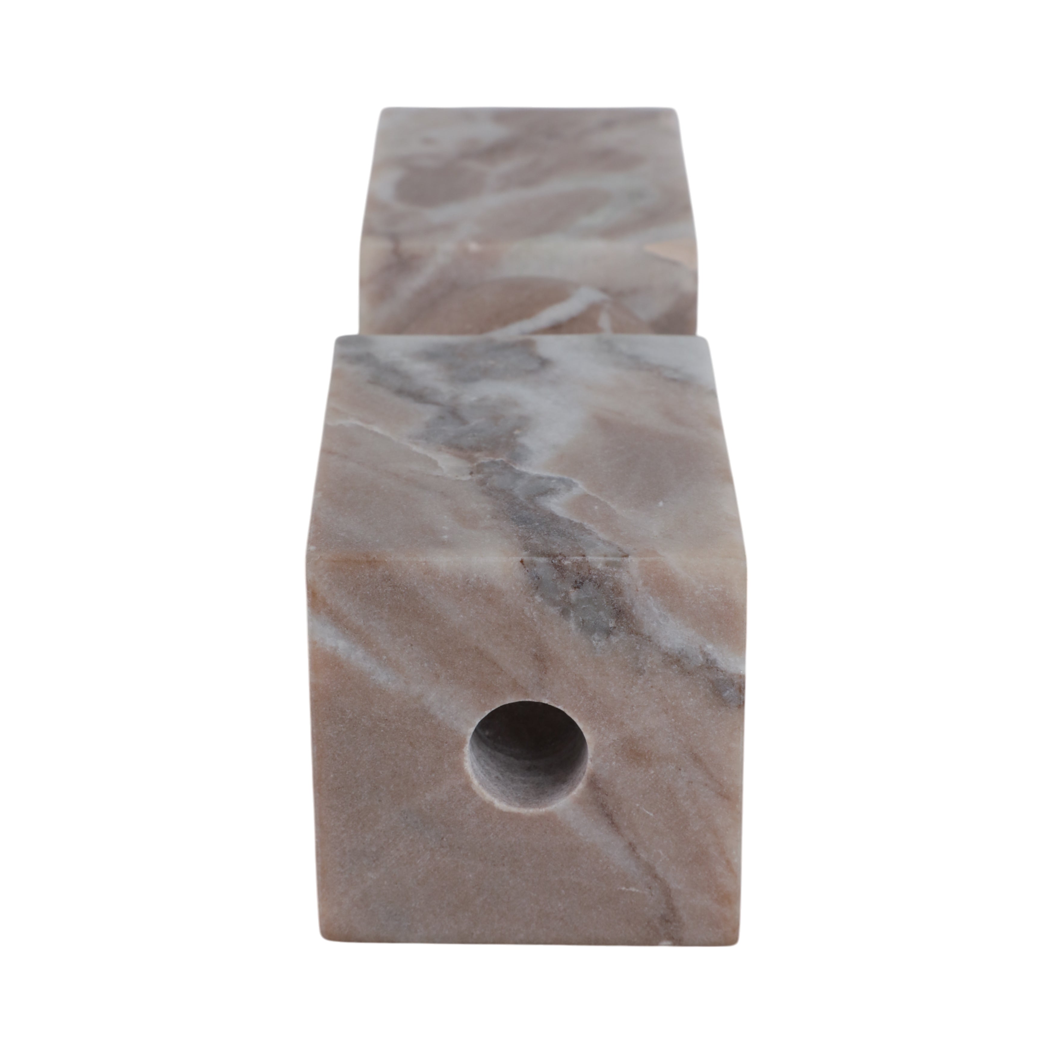 12x3" Chunky Marble Taper Holder, Tan Multi - Decor Addict, LLC