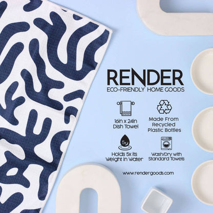 Navy Blue Coral Dish Towel - 16''x24'' - Decor Addict, LLC