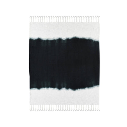 Shibori Slab Throw Blanket with Fringe: Jet Black - Decor Addict, LLC