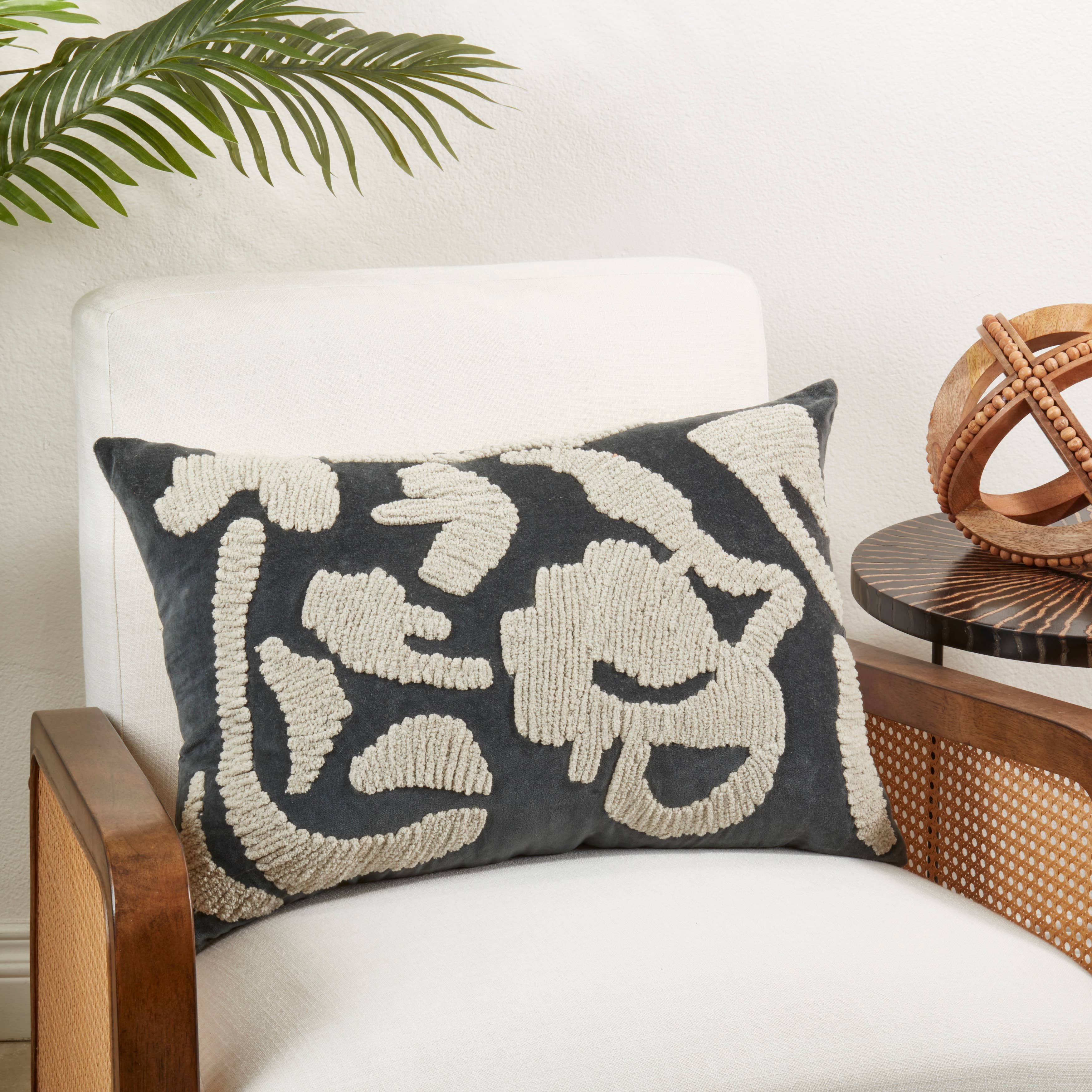 Luxe Embroidered Velvet Throw Pillow: Blue-Grey / Cover Only / 16"x24" - Decor Addict, LLC