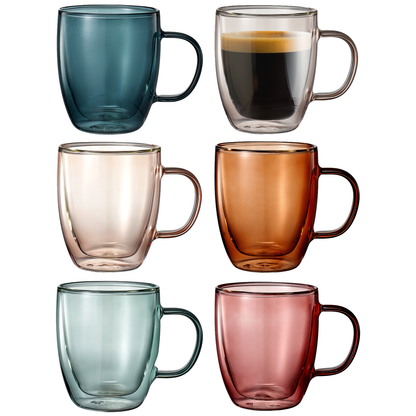 Double Wall Insulated Colored Glass Mugs - Set of 6, 18 OZ - Decor Addict, LLC