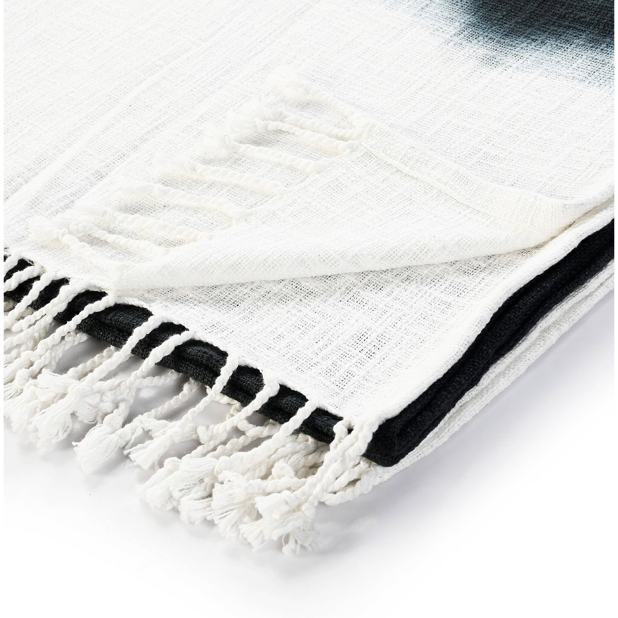 Shibori Slab Throw Blanket with Fringe: Jet Black - Decor Addict, LLC