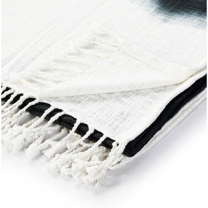 Shibori Slab Throw Blanket with Fringe: Jet Black - Decor Addict, LLC