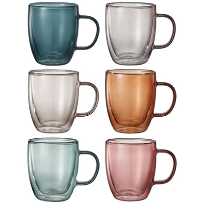Double Wall Insulated Colored Glass Mugs - Set of 6, 18 OZ - Decor Addict, LLC