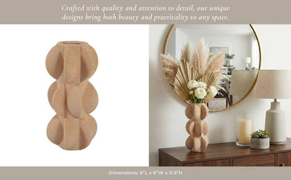 Decorative Vase - Tan Ceramic 3D Printed Textured, 11 in. - Decor Addict, LLC