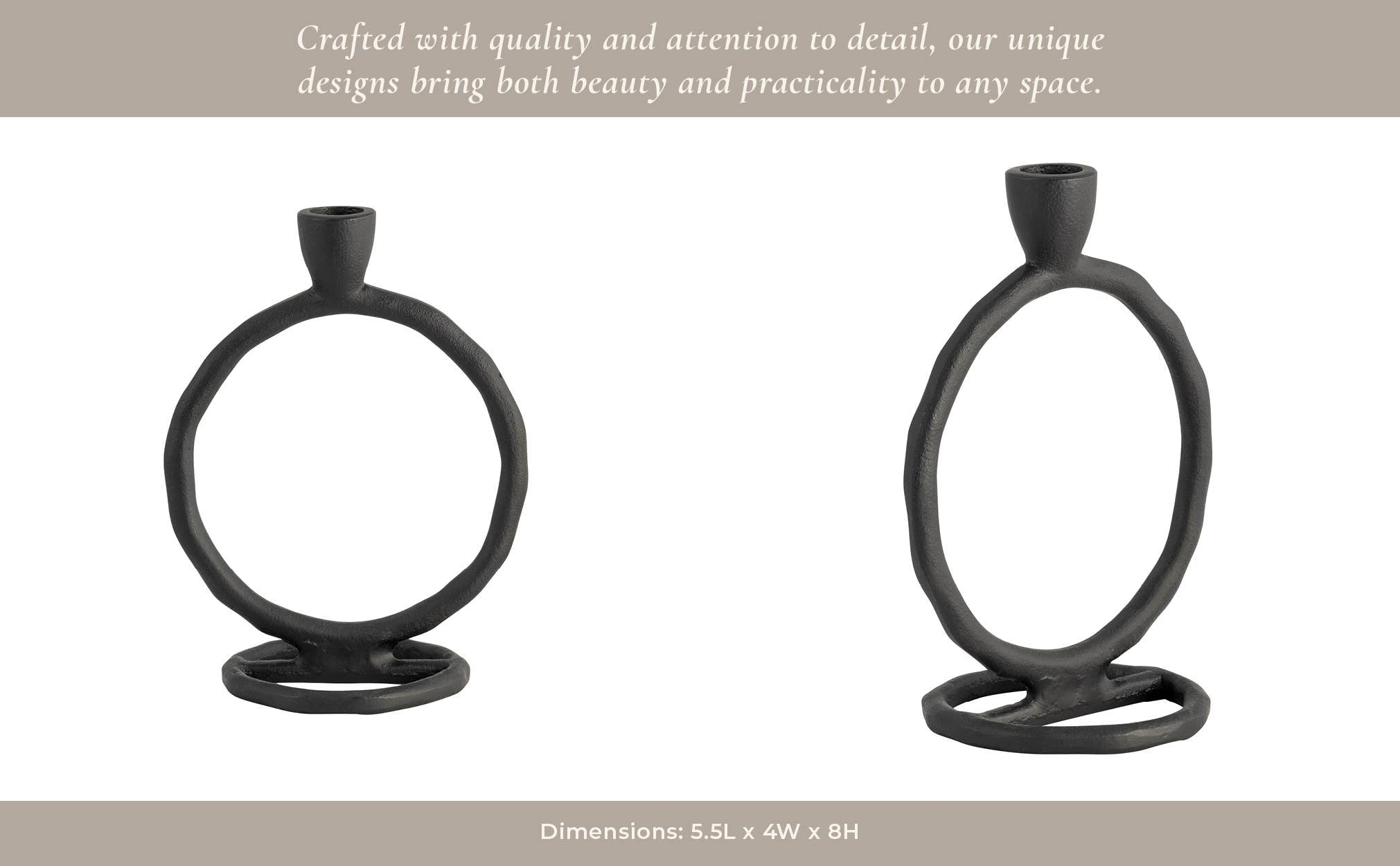 Metal Round Ring Taper Candle Holder - Black, 8 in. - Decor Addict, LLC
