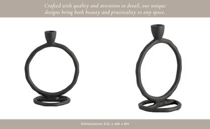 Metal Round Ring Taper Candle Holder - Black, 8 in. - Decor Addict, LLC