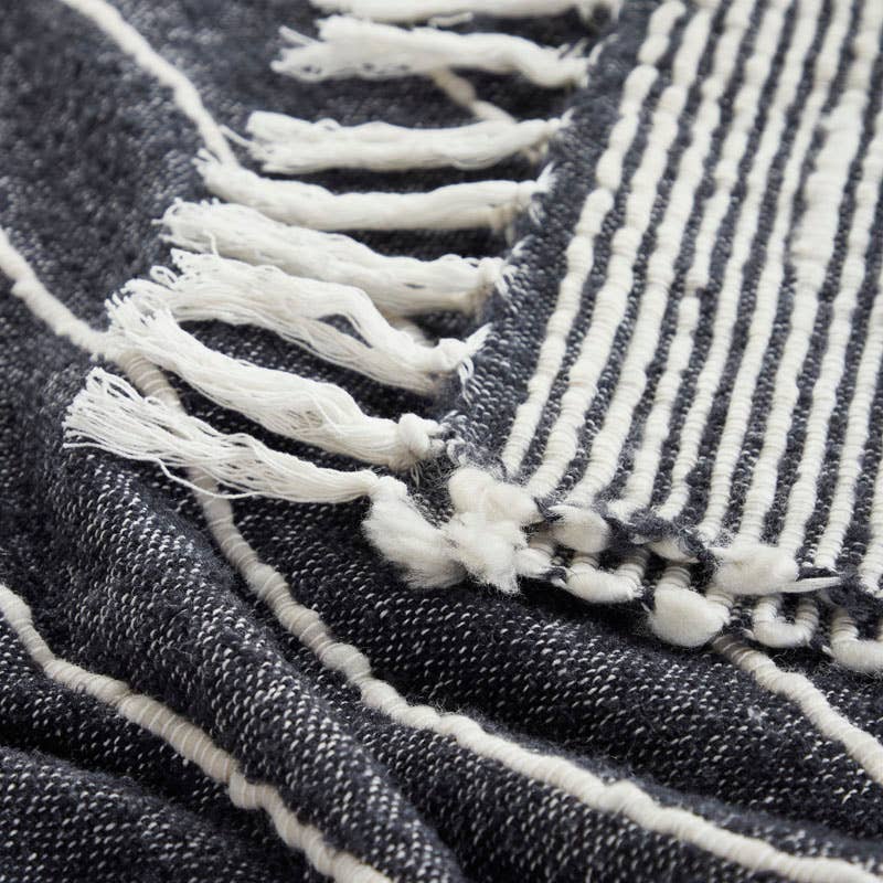 Abigail Woven Striped Throw Blanket I 50"x 70" I Navy - Decor Addict, LLC
