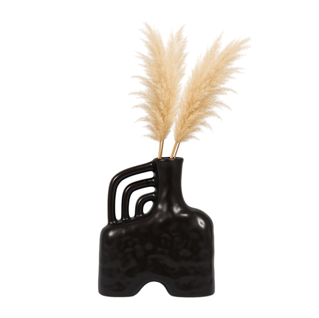 Cer, 12" Metallic Triple Handle Vase, Black - Decor Addict, LLC