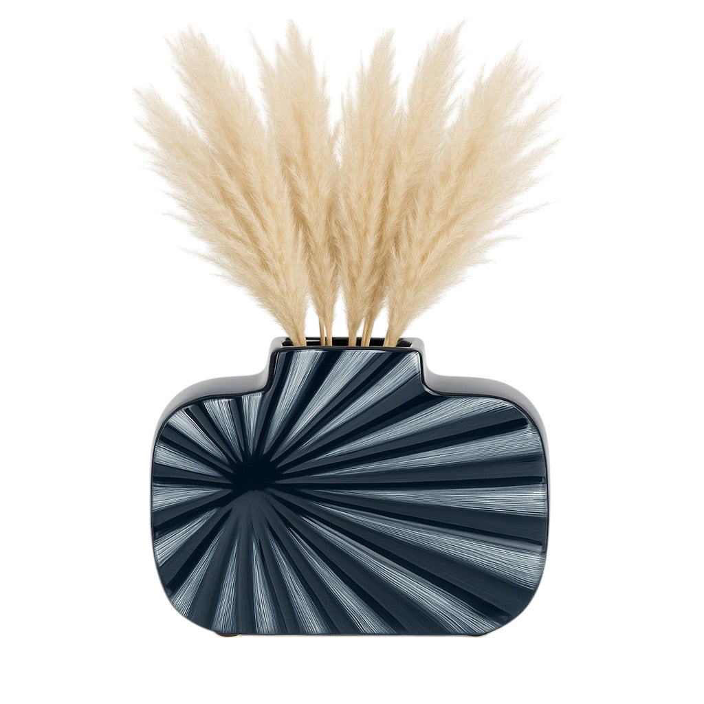 Cer, 8"h Textured Vase, Nvy Blue/cream - Decor Addict, LLC