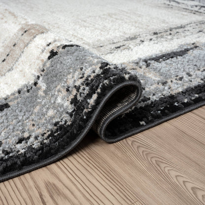 Abani Viva Ivory Abstract Border Grey Area Rug: 2' x 3' - Decor Addict, LLC