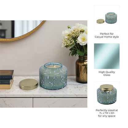 71 Oz Jasmine Speckle Lidded Candle, Blue/gold - Decor Addict, LLC