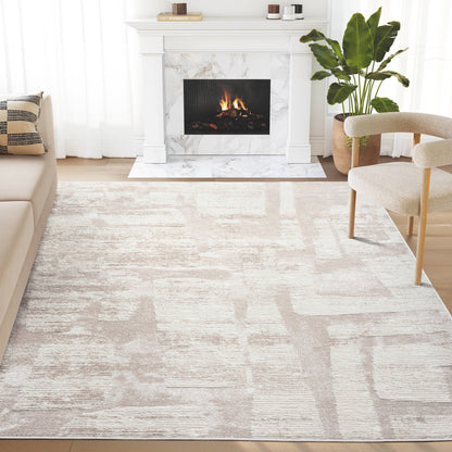 Abani Viva Neutral Cream Beige Block Pattern Area Rug: 6' x 9' - Decor Addict, LLC