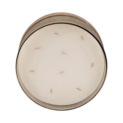 12" 183 Oz Glass Candle W/ Wood Base, Ivory - Decor Addict, LLC