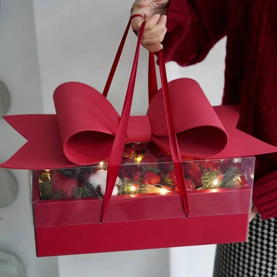 Big Bow Rectangle Flower Box with Clear Lid: Black - Decor Addict, LLC