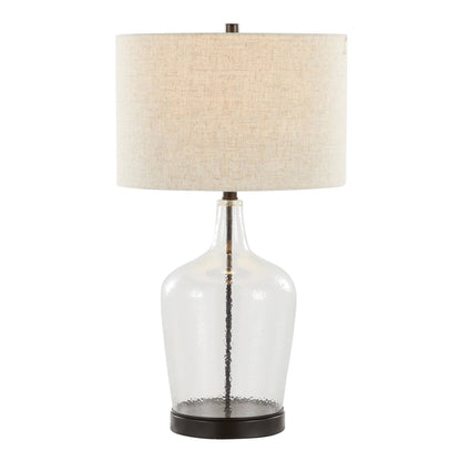 Botella 28" Glass Table Lamp with USB - Set of 2: Clear Dimpled Glass, Oil Bronze Metal, Natural Linen - Decor Addict, LLC