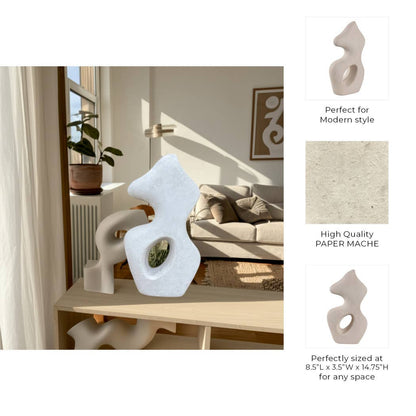 Ceramic Modern Curved Squiggle Sculpture - White, 15 in. - Decor Addict, LLC