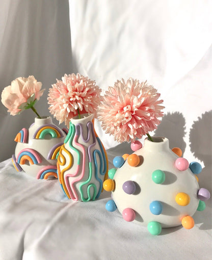 Retro Eclectic Colorful Bud Vase- Boho Mini Vase: Dots - Decor Addict, LLC