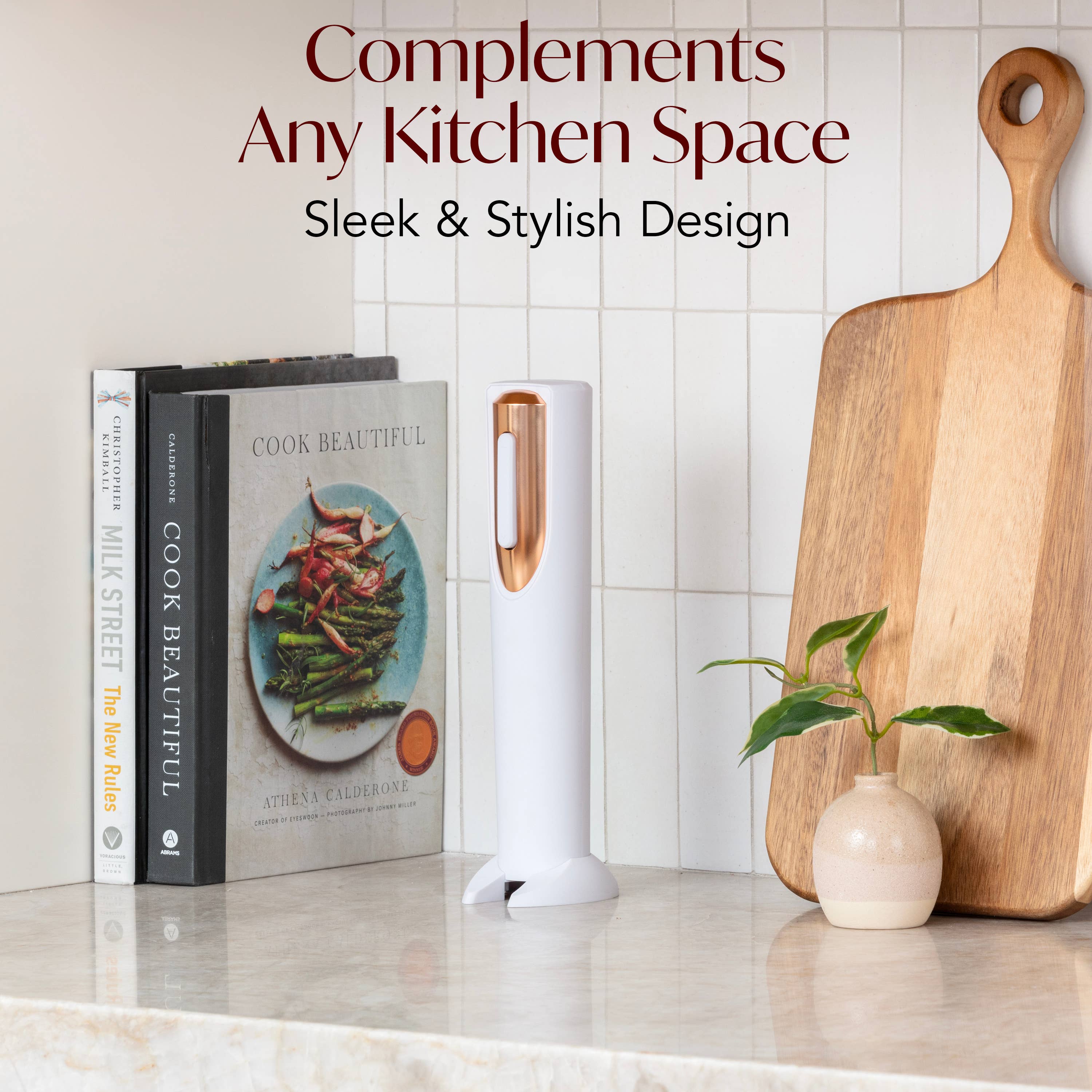 Vin Fresco Electric Wine Opener, Battery-Powered Corkscrew: White & Rose Gold - Decor Addict, LLC