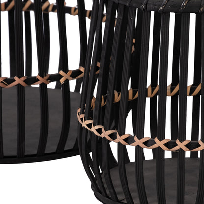 S/3 Bamboo Footed Planters 17/14/10", Black - Decor Addict, LLC