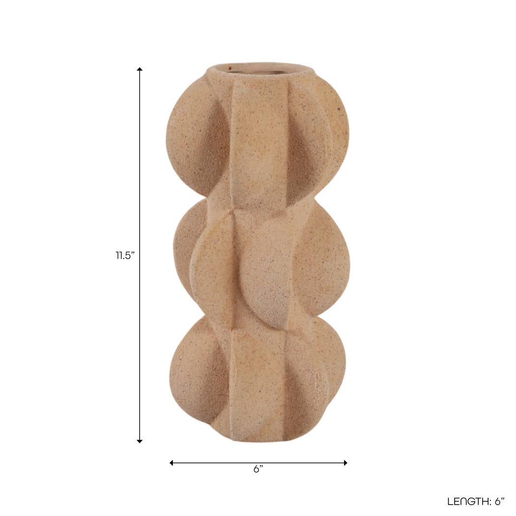 Decorative Vase - Tan Ceramic 3D Printed Textured, 11 in. - Decor Addict, LLC