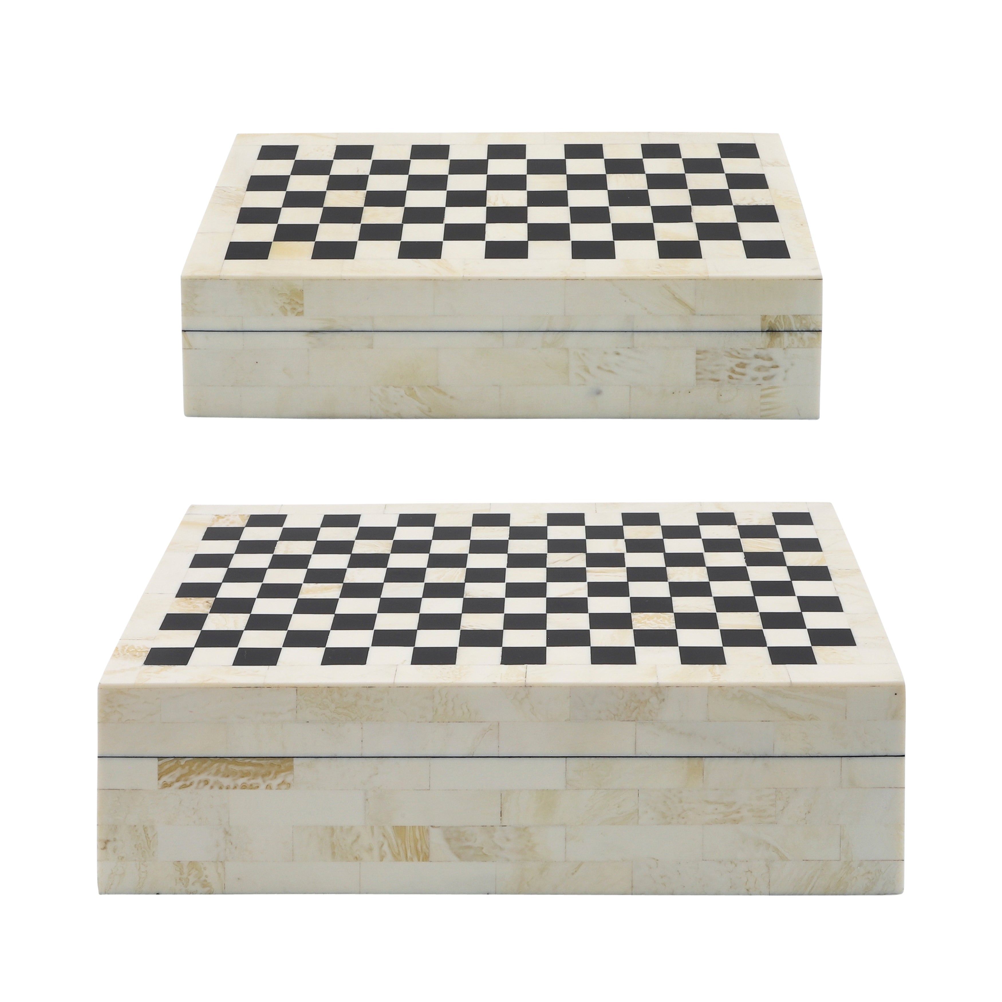 Resin S/2 Checkered Boxes, Black/white - Decor Addict, LLC