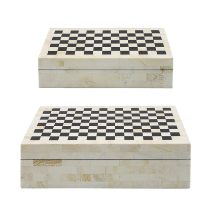 Resin S/2 Checkered Boxes, Black/white - Decor Addict, LLC