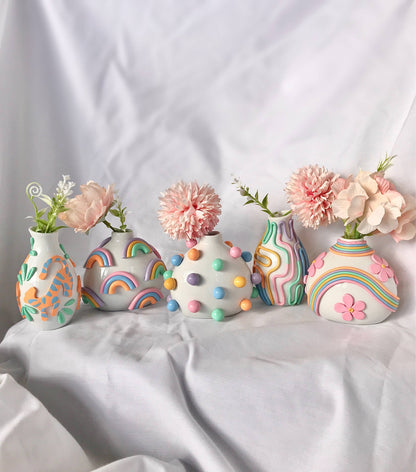 Retro Eclectic Colorful Bud Vase- Boho Mini Vase: Dots - Decor Addict, LLC