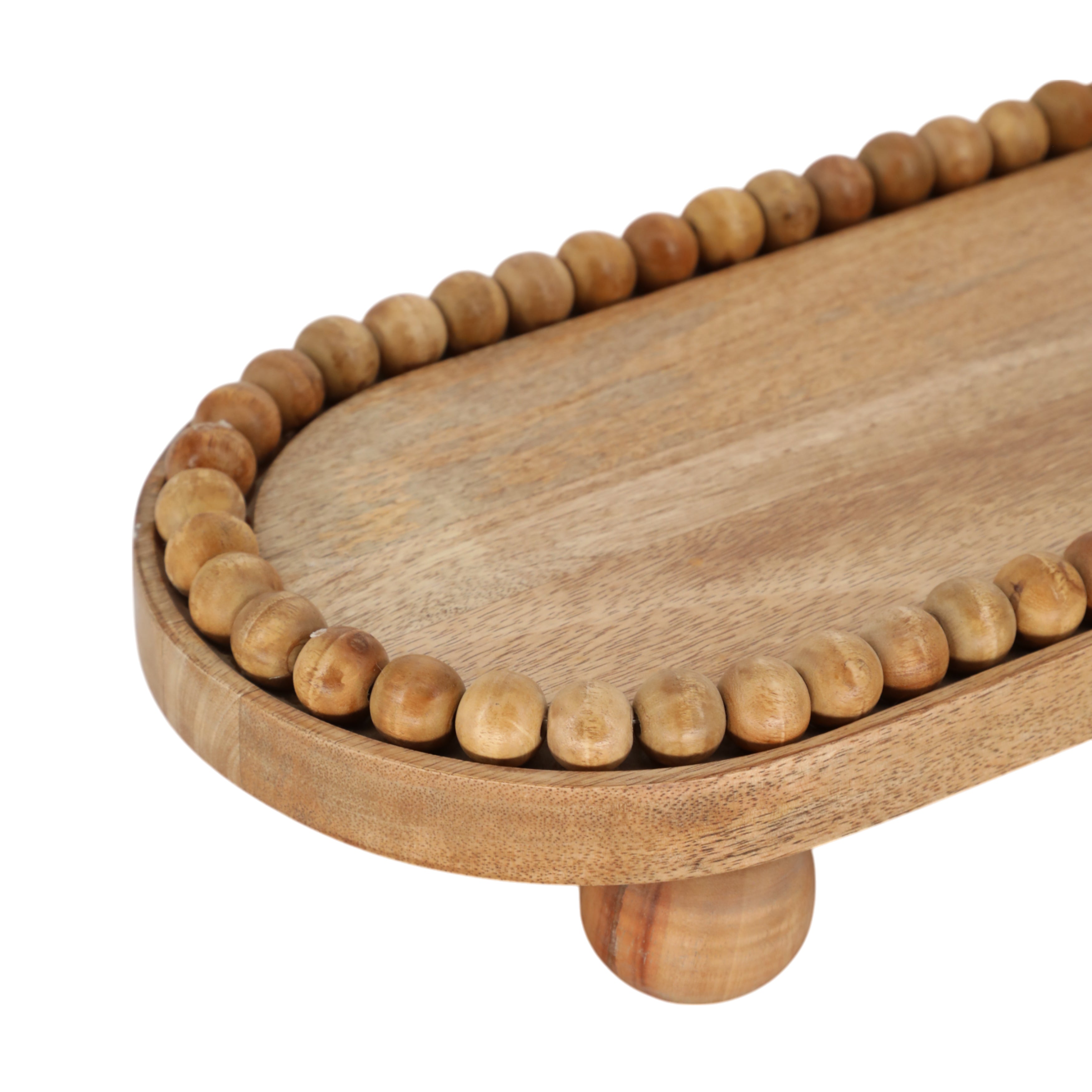 16" Beaded Oval Tray With Ball Feet, Natural - Decor Addict, LLC