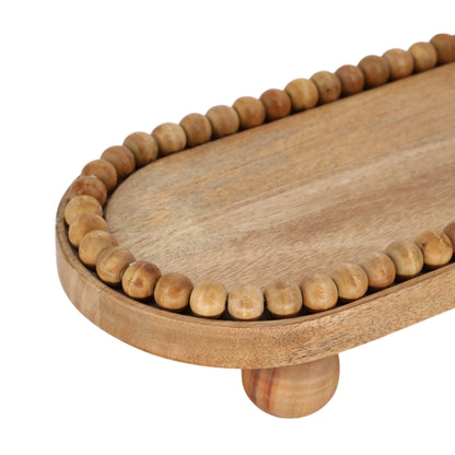 16" Beaded Oval Tray With Ball Feet, Natural - Decor Addict, LLC