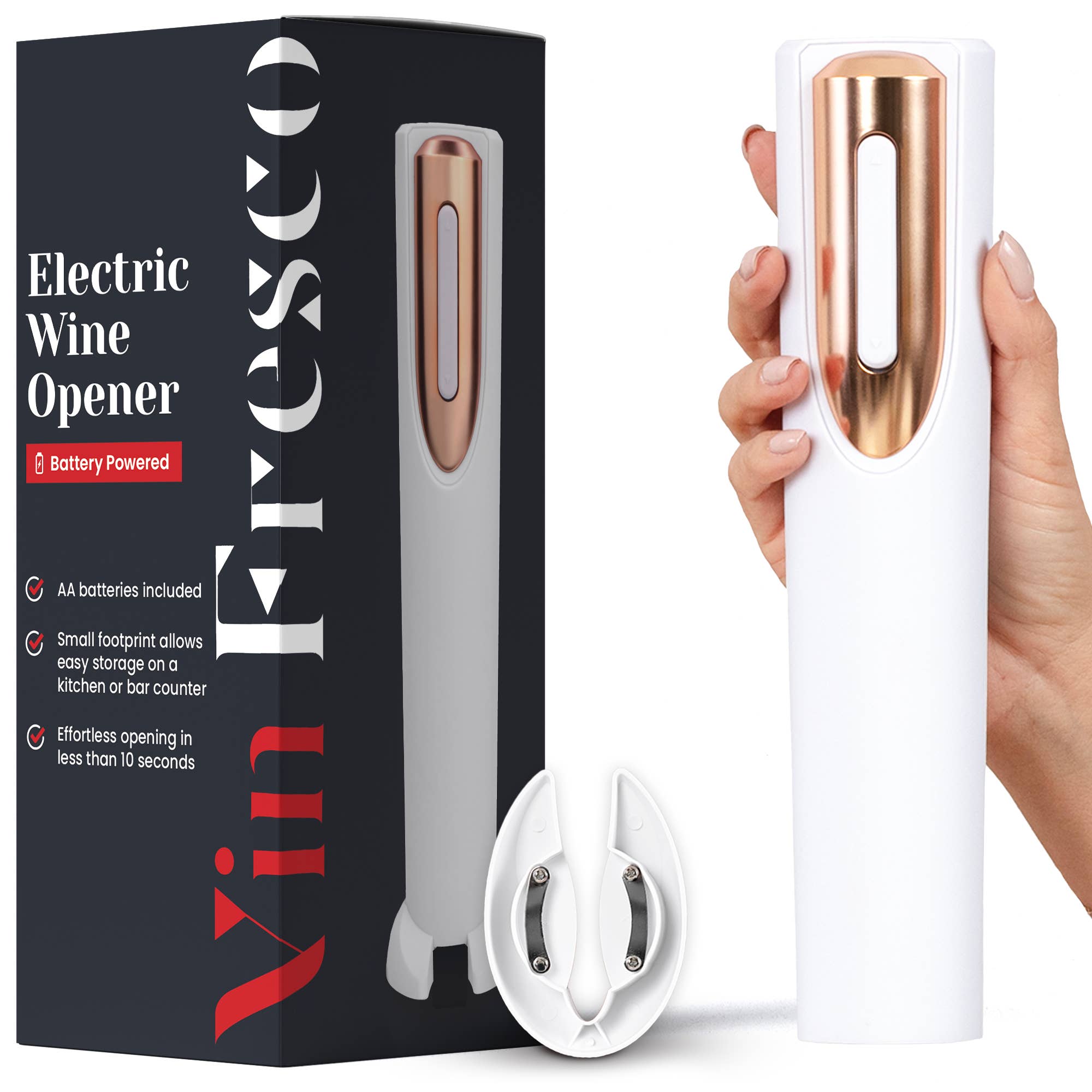 Vin Fresco Electric Wine Opener, Battery-Powered Corkscrew: Black & Silver - Decor Addict, LLC