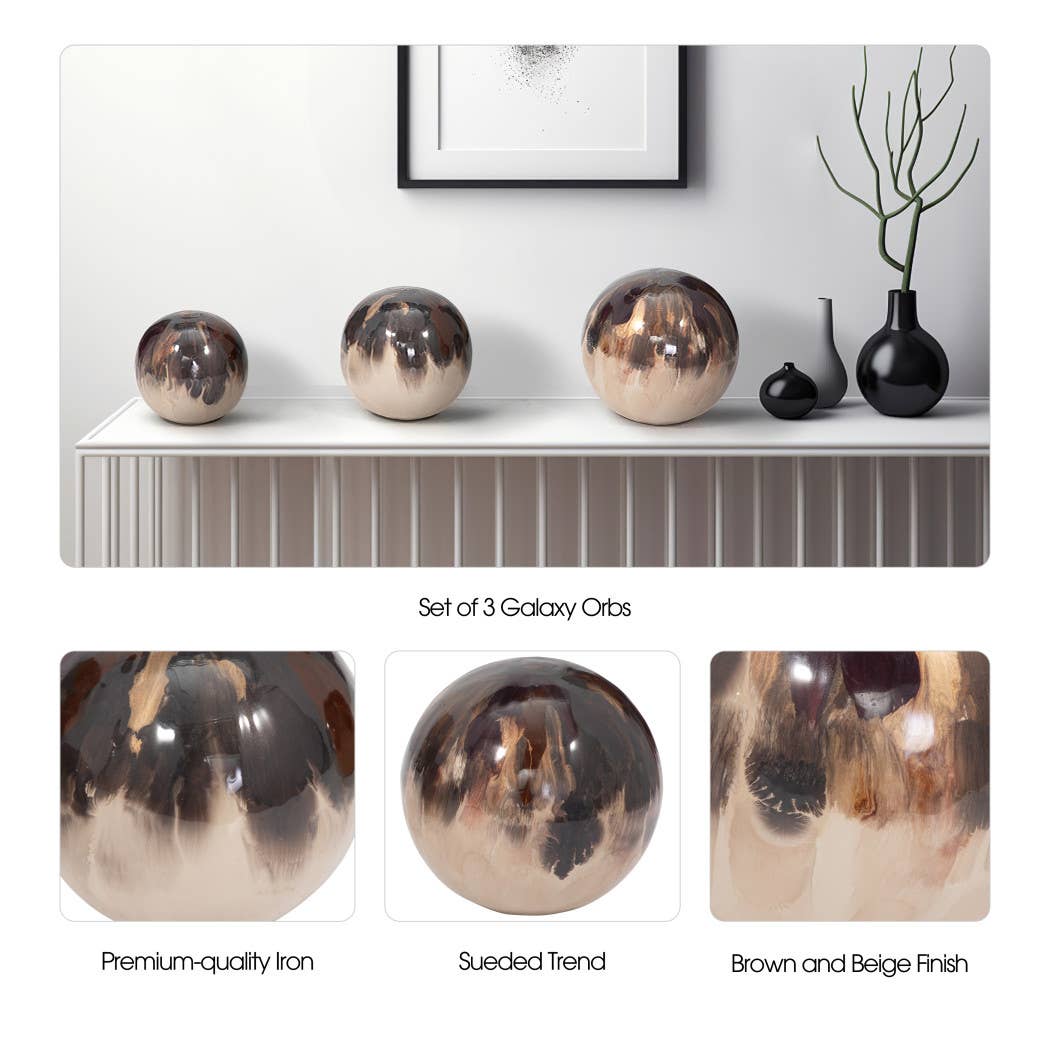 Metal Modern Abstract Sphere Set of 3 - Ivory, 4/5/6 in.