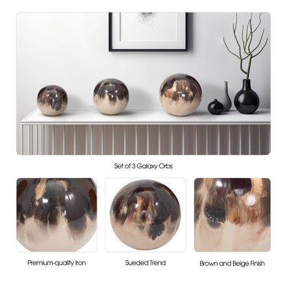 Metal Modern Abstract Sphere Set of 3 - Ivory, 4/5/6 in.