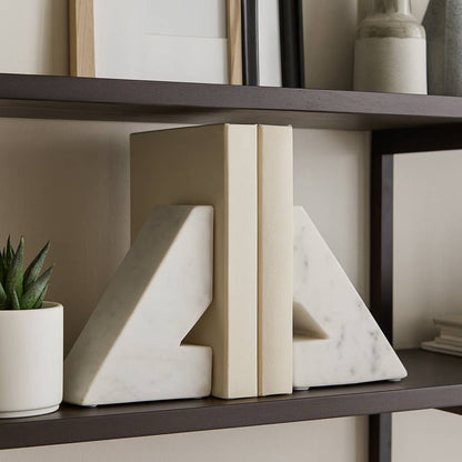 Bookends Set - White Marble Modern Right Triangle, 6 in. - Decor Addict, LLC