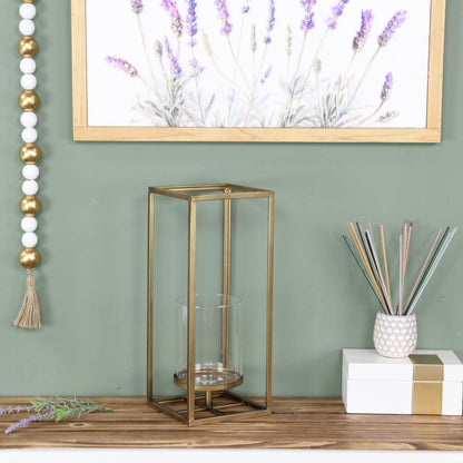 Pembertale Tall Square Gold Metal Lantern: Large - Decor Addict, LLC