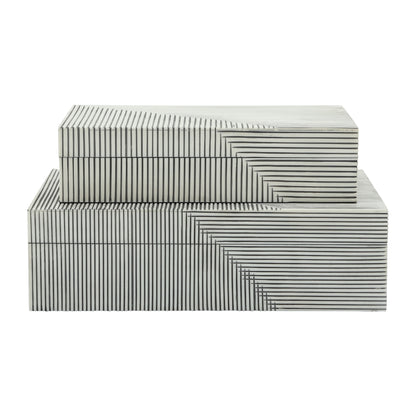 Resin S/2 Ridged Boxes, White - Decor Addict, LLC