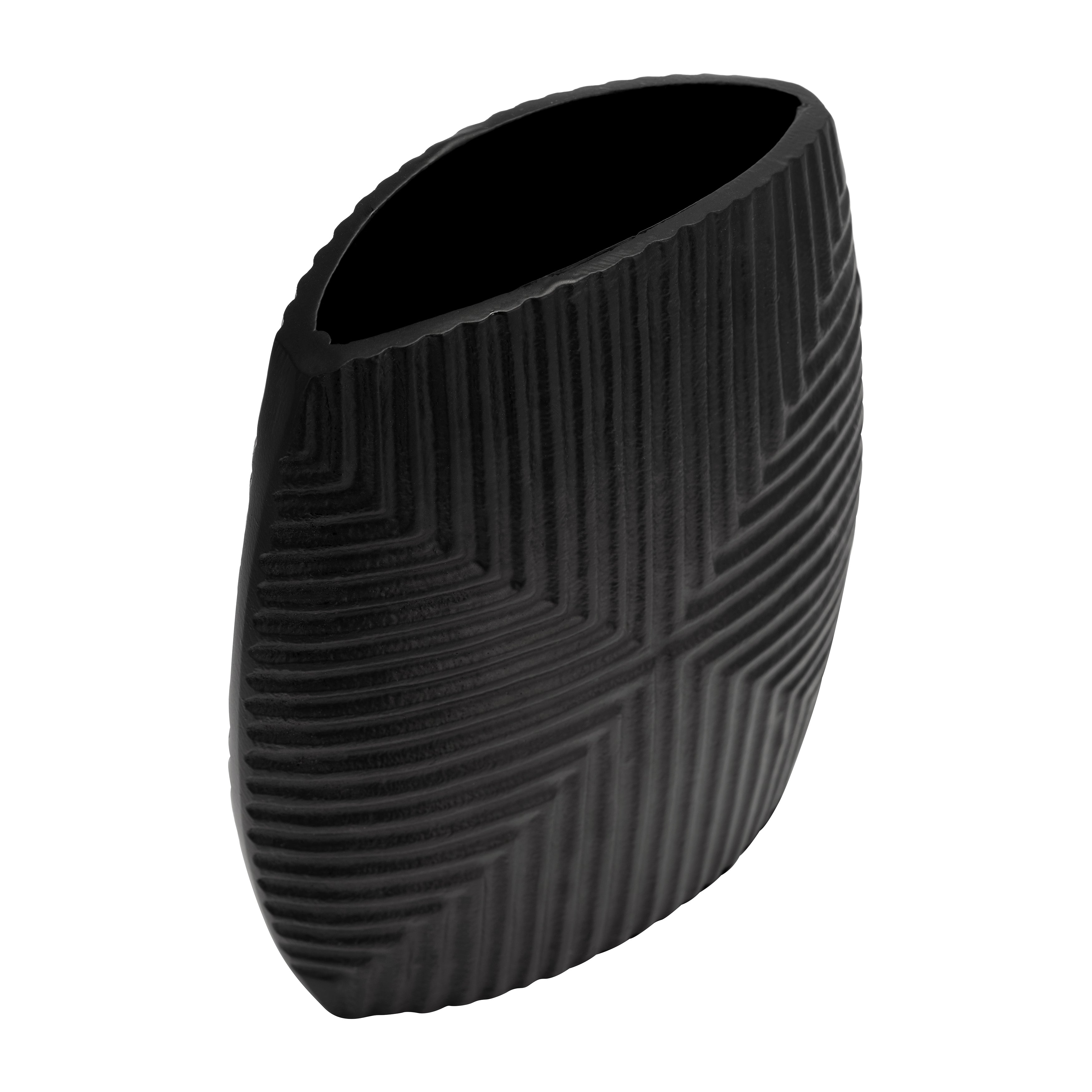 Metal, 10"h Ribbed Vase, Matte Black - Decor Addict, LLC